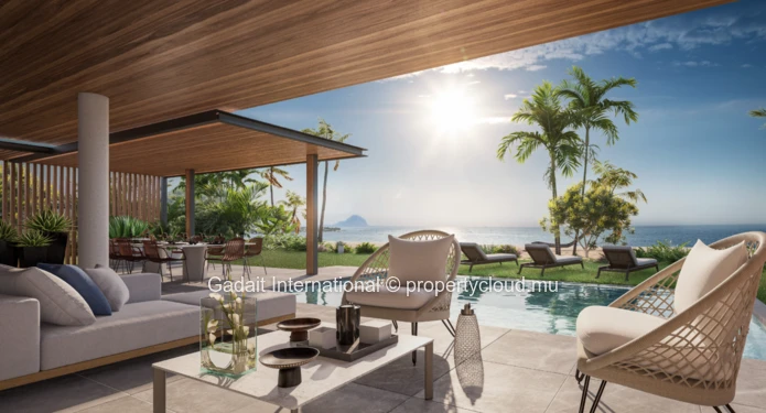 Villa pieds dans l'eau à Wolmar – Face au Morne, vue mer & coucher de soleil – Île Maurice