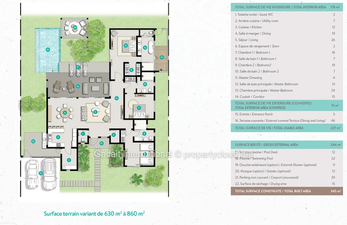 À vendre, villa de 3 chambres avec piscine à Pointe d'Esny Maurice